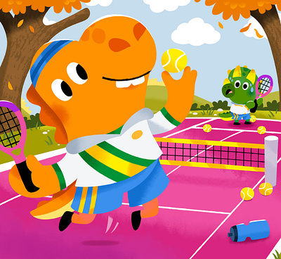 Game, set, dino 🦖 art cute dino dinosaur illustration illustrator sport sports tennis triceratops vibrant