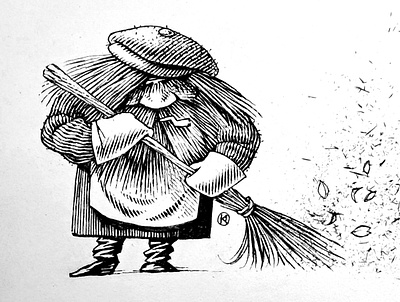 Inktober 2025 #10: sweep black and white caricature cartoon illustration inktober