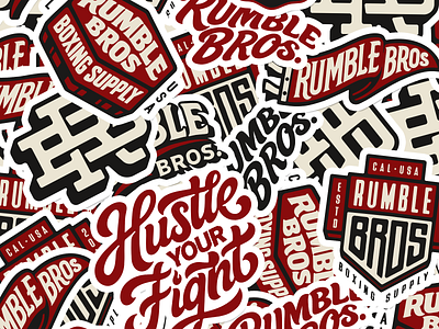 Rumble Bros Boxing Supply boxing brand brand design brand identity brand kit branding design graphic design graphics kit identity identity design illustration lettering sports stickers typography