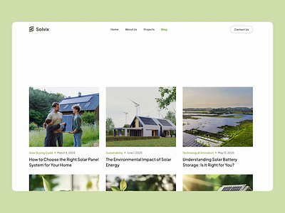 Solvix Blog Page - Solar Panel Webflow blog design digital design eco friendly environment figma figma design solar energy sustainbility technology ui design ui inspiration ui showcase ui trends uiux ux design webflow website