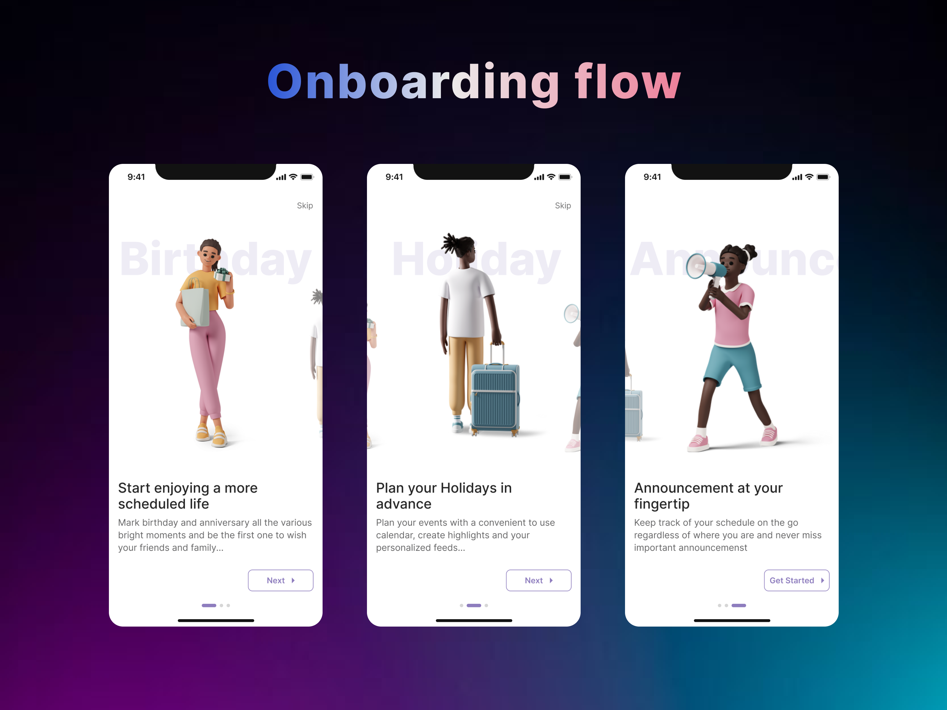 Onboarding flow - Prototype clean ui event gif illustration onboarding prototype screen ui ui design uiux ux design