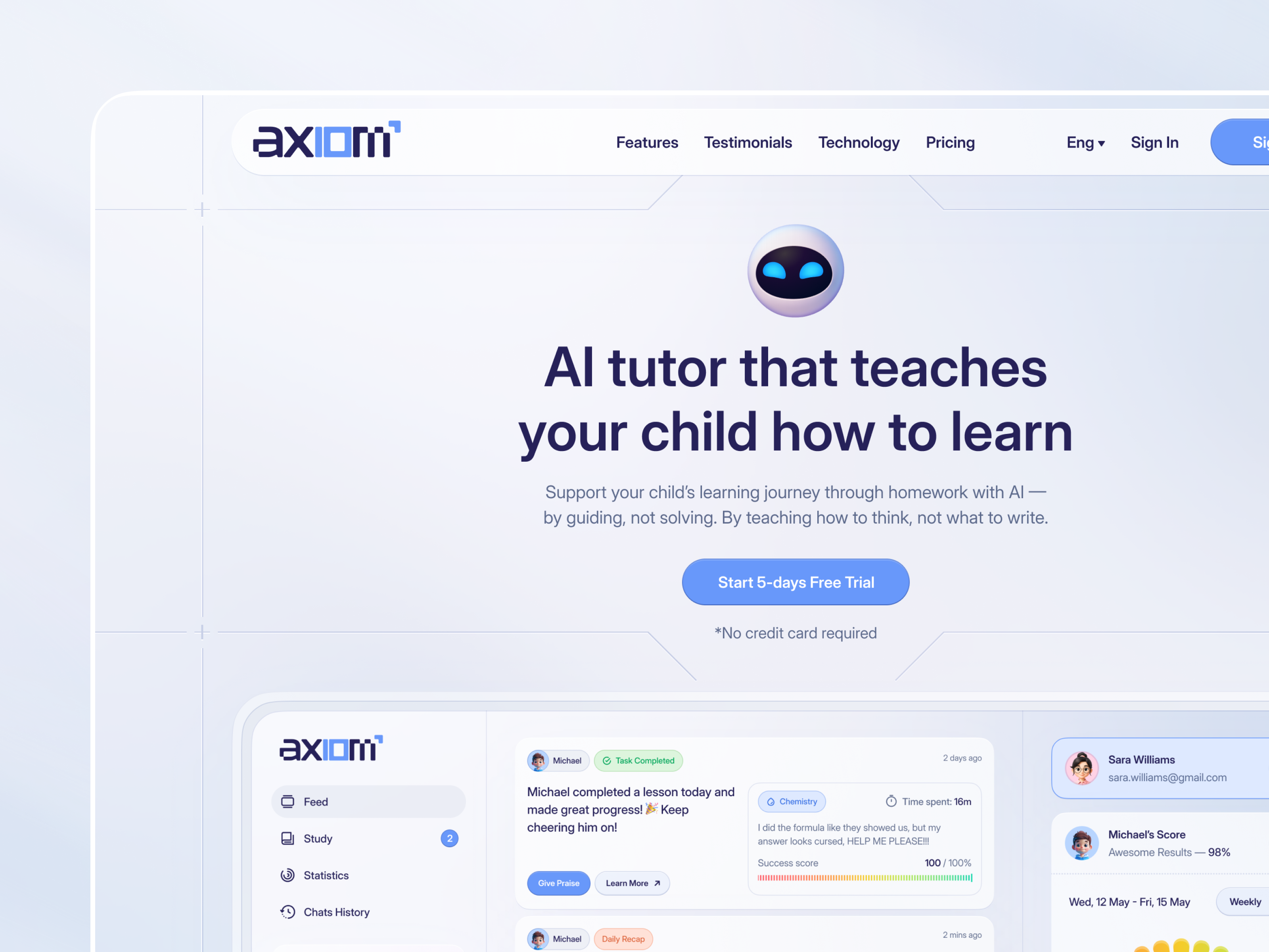 Axiom. AI tutor web-app. Landing page