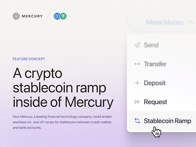 Crypto Stablecoin Ramp in Mercury bank bank app banking clean crypto finance fintech money prototype purple solana stablecoins ui ui design uiux usdc usdt ux flow web app