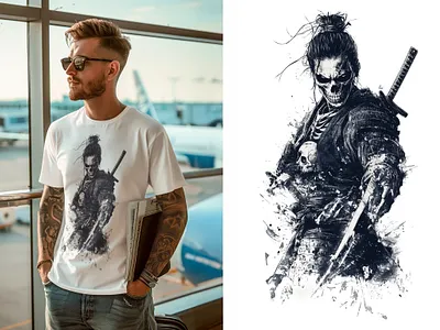 Samurai Skeleton Illustration — Apparel Context Mockup adobe photoshp graphic design illustration print design samurai shirt skeleton tee