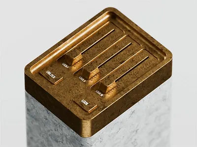 Slidelocked 3d 3d animation blender blender3d button dial eq gold illustration isometric isometric illustration metal slider toggle