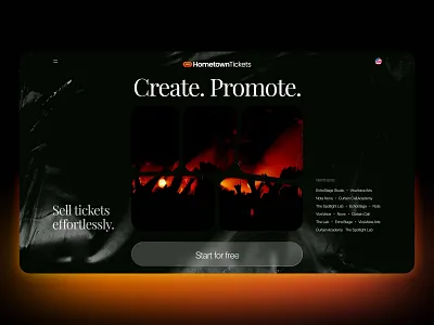 Hometown Tickets — Event Management Dashboard & Landing Redesign darkui datavisualization designsystem eventtech fintechui landingpagedesign moderninterface productdesign saas startup uxdesign uxuidesign