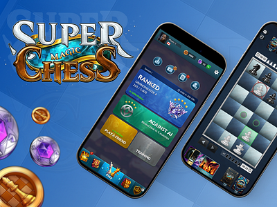Super Magic Chess mobile game ui/ux design chess game design fantasy game game game design gamificaiton graphic design icon design illustration mobile game multiplayer game ui ux design wireframing porotyping