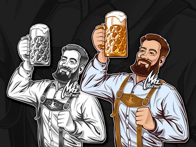 Oktoberfest Emblem Character (Vector Art) beer black and white branding character desing drawn by human emblem engraving hand drawing hatching illustration line art linocut mascot no ai oktoberfest retro stylization vector woodcut