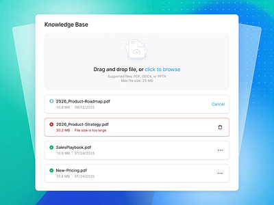 Knowledge Base File Upload admin animation bulk upload empty state error file file upload hover hover animation saas ui upload user experience user interface ux uxui