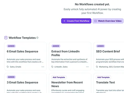 copy.ai Workflow Template Cards action ai app button call to action card empty flat grid light mode minimal purple template ui ux web workflow
