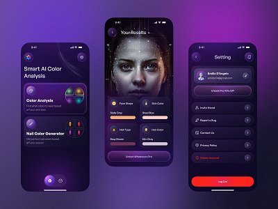 Personalized Color Discovery App ai color analysis ai powered app app design app redesign beauty tech color discovery color palette digital product design face analysis fashion app mobile app mobile app design mobile ui design modern app ui nail color generator personalized color app skin tone matcher smart color detection style analyzer uiux design