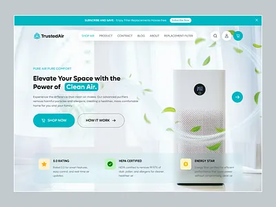 TrustedAir – Smart Air Purifier Website Design air purifier clean ui design creative landing page ecommerce landing page figma design homepage design landing page minimal website product landing page product launch design product showcase ui smart product website ui ui design ux ux design webdesign