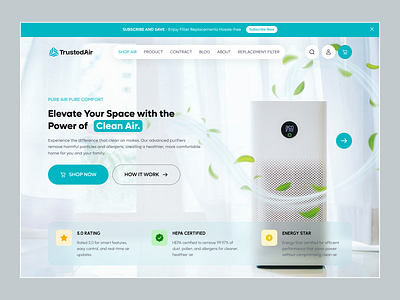 TrustedAir – Smart Air Purifier Website Design air purifier clean ui design creative landing page ecommerce landing page figma design homepage design landing page minimal website product landing page product launch design product showcase ui smart product website ui ui design ux ux design webdesign