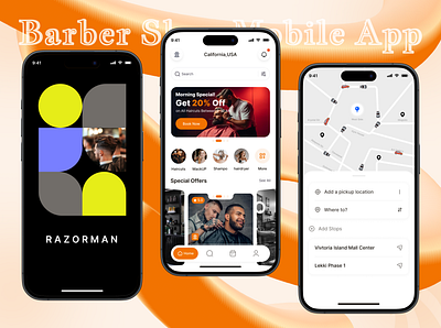 Barber Shop Mobile App adding location appdesign appui barberapp barbershopapp bookingapp cleandesign dailyui designinspiration groomingapp haircutapp map mobile app mobileappdesign mobileux ride app salonapp uidesign userinterface