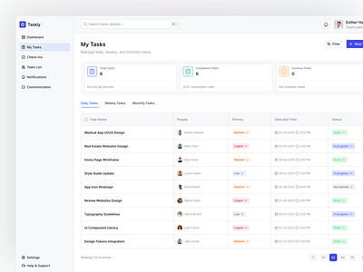 Taskly : My Tasks Page Design cleanui dashboard design dashboardui minimaldesign modernui my tasks productivityapp productivitytool projectmanagement remoteteam saas saasdashboard task web app taskly taskmanagement teamworkspace uidesign uiux web app webapp