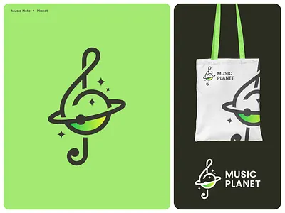Music logo with Music note and Planet combination music note logo