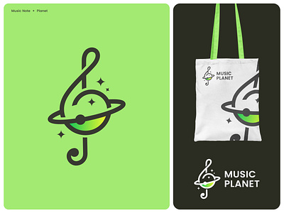 Music logo with Music note and Planet combination music note logo