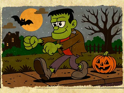 Frankenstein - 1930s cartoon style branding cartoon character design halloween art hand draw illustration logo mascot no ai retro cartoon retro style rubber hose t shirt vintage cartoon vintage style