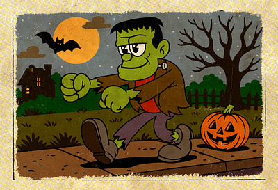Frankenstein - 1930s cartoon style branding cartoon character design halloween art hand draw illustration logo mascot no ai retro cartoon retro style rubber hose t shirt vintage cartoon vintage style
