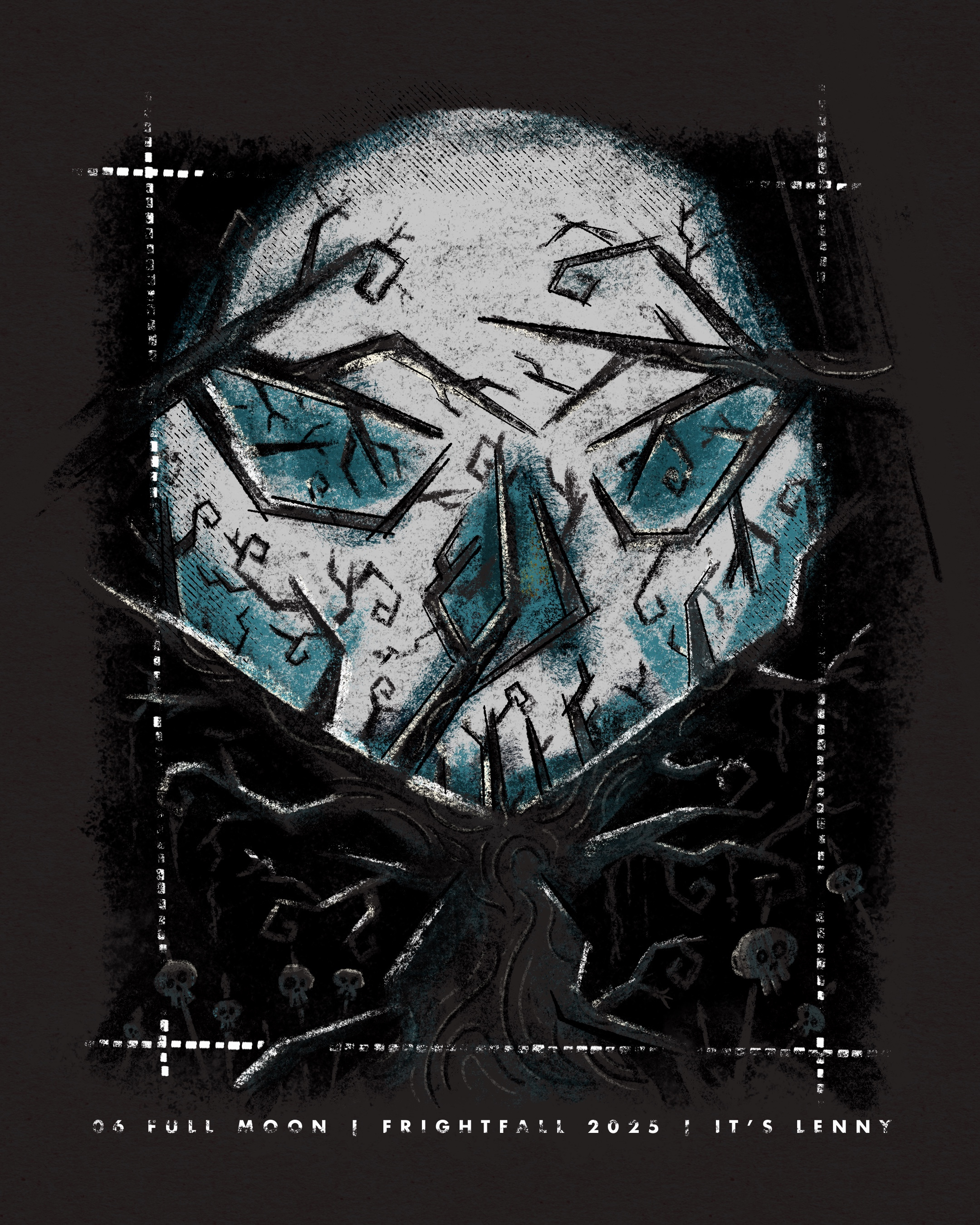 Fright Fall 2025 • FULL MOON illustration mid century modern moon procreate retro spooky trees vintage