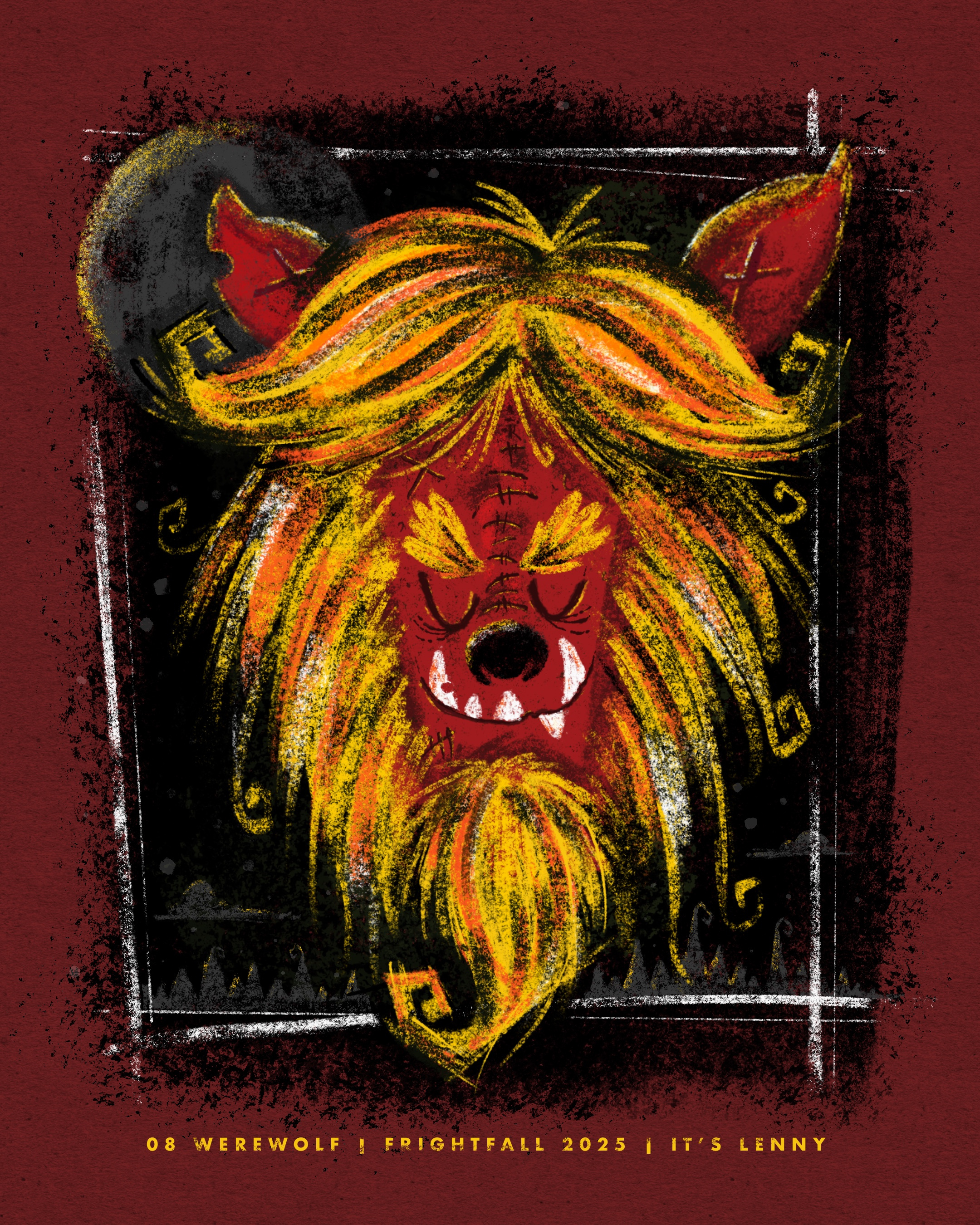 Fright Fall 2025 • 08 WEREWOLF full moon illustration mid century modern procreate retro vintage werewolf