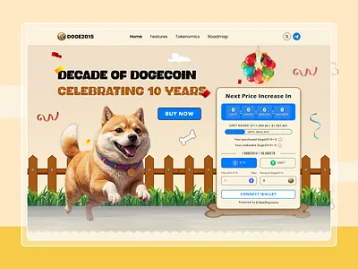 Dogecoin Anniversary Presale Landing Page UI cryptoanniversary cryptowebdesign dogecoinui landingpage meme meme coin memecoinui presale presale landing page tokenlaunchpage web3design