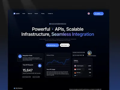 API as a Service SaaS Landing Page for Developer Platforms animation api app coding dark mode developer integration saas startup tools ui ux vibe web