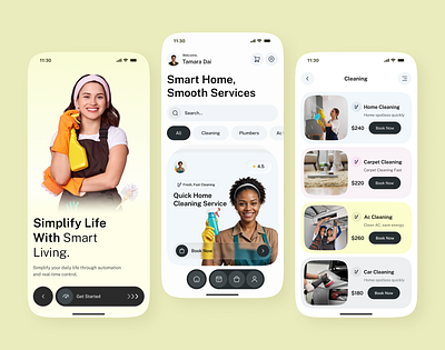 Smart Home Services Mobile App UI home automation home control app home management app home services app minimal design mobile ui design modern ui smart home app smart home ui smart living