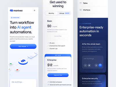 Moniveo - AI Automation Mobile Responsive ai ai agent android artificial intelligence automation b2b breakpoints clean crm dipa inhouse ios minimalist mobile mobile responsive modern modern design responsive saas startup uiux