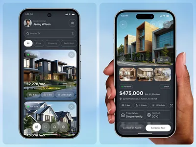 Real Estate App UI – Modern Dark Mode Property Finder 2025 trends app design mobile mobile app property app property finder real estate real estate app
