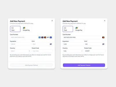 Add New Payment popups ui ux