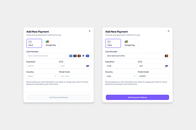 Add New Payment popups ui ux