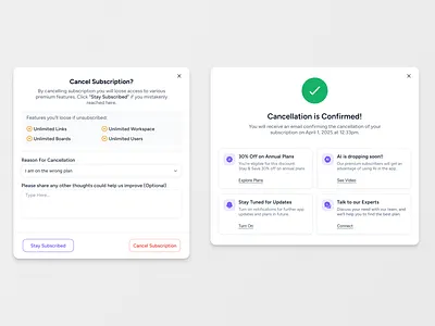 Cancel Subscription .product design popups ui ux