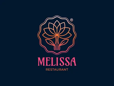Melissa Restaurant Logo Design badge branding brandmark elegant fine dining flower food brand design fork gradient logo identity designer italian cuisine logo logo for restaurant lotus logo luxury modern premium restaurant identity design restaurant logo spoon vegan café logo