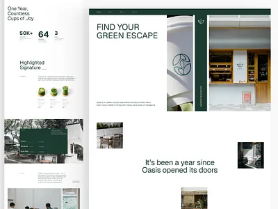 Oasis - Matcha Cafe Website branding cafe clean coffee shop company profile green landing page matcha matcha cafe menu minimalist ui user interface ux visual warm web web design website white
