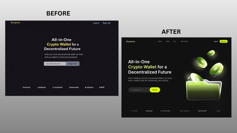 Crypto Wallet Landing Page — UI Redesign app branding design graphic design illustration logo typography ui ux vector