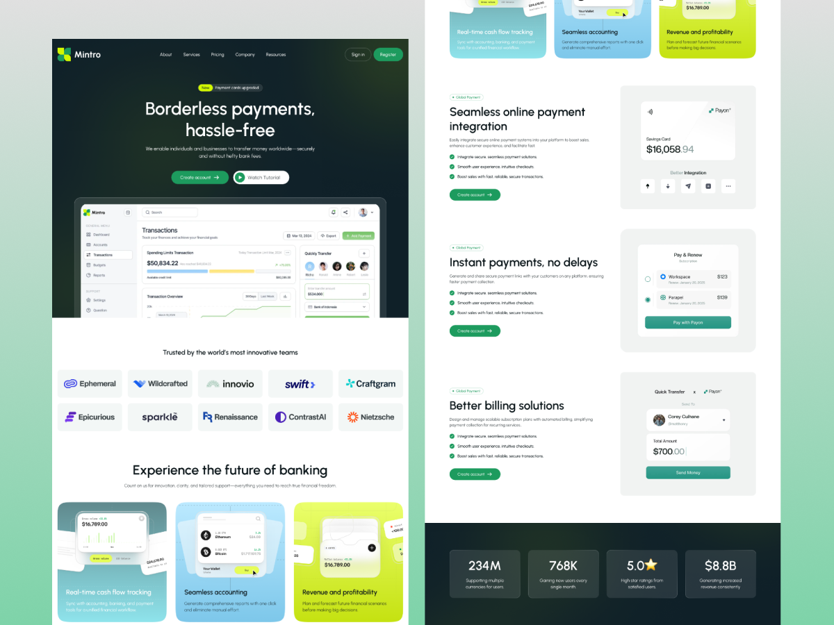 Example of Fintech Saas Landing / Web Page Design