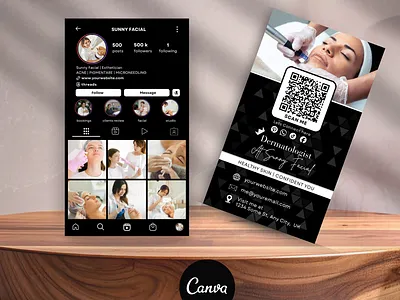 Editable Business Card for Dermatologists/Estheticians/Skincare beauticians branding canva business card canva template dermatologist dermatology estheticians esthetics fashion business card graphic design ig biz card] instagram business card skincare social media card