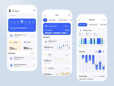 Health Tracker Mobile App activity app daily goals fitness health care health tracker app heart rate heart tracker meal plan measurements medical app mobile mobile app mobile app design mobile healthcare mvp ui uiux ux wellness app