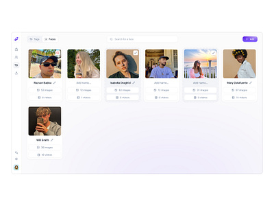 Clipido - Face Tags ai b2b clean cloud download drive face detection media photo purple storage tags videos white