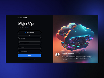 Sign Up for VPS dark design ui vps website