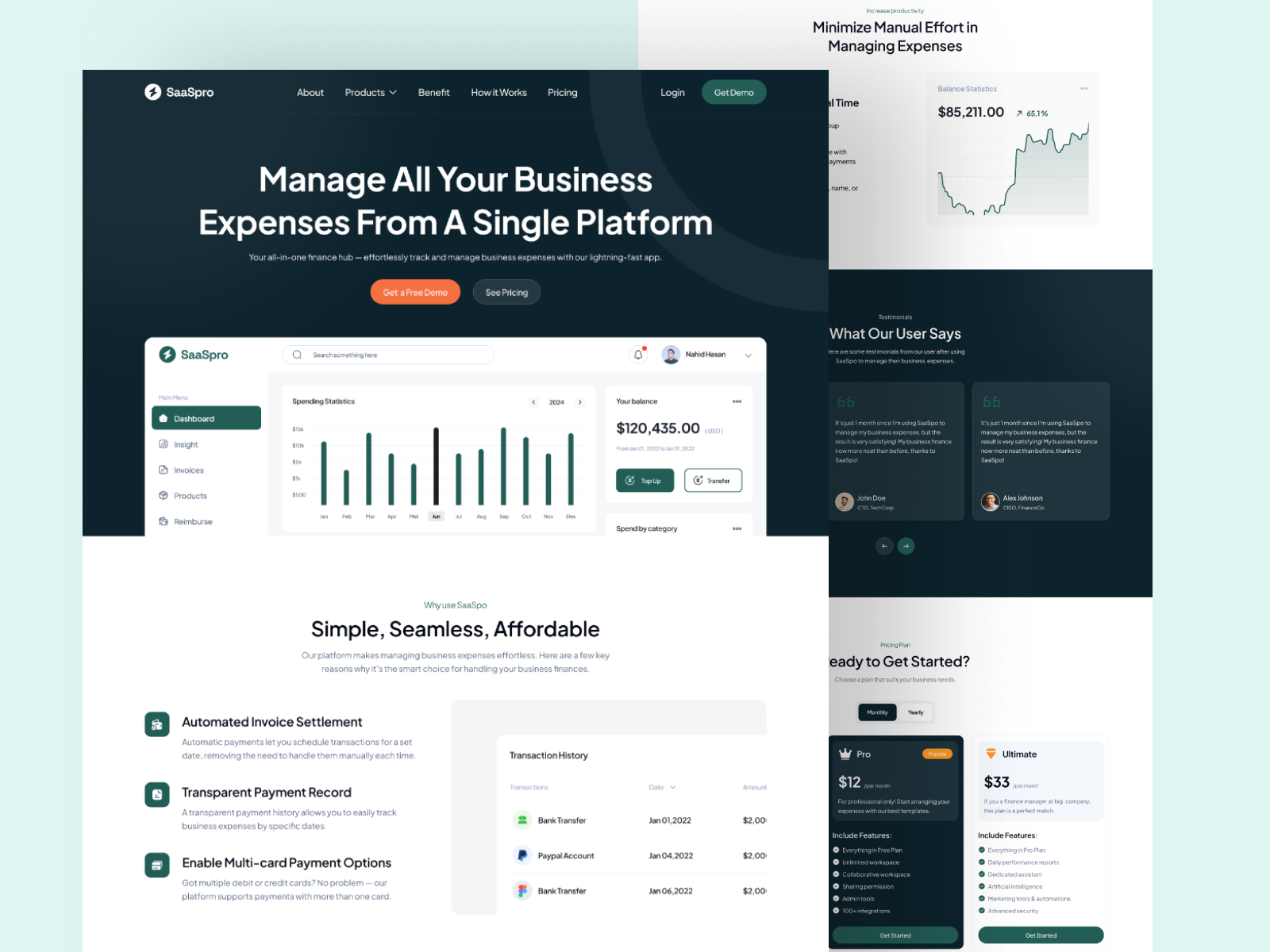 Example of Fintech Saas Landing / Web Page Design