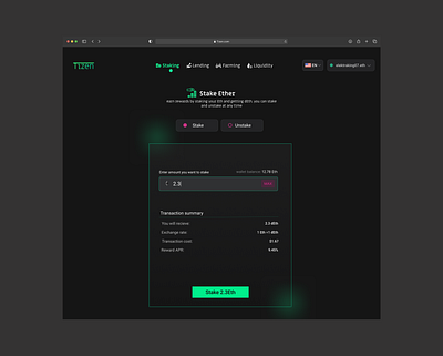 TIZEN- Defi Staking platform animation defi graphic design product design staking ui web 3 web3 design