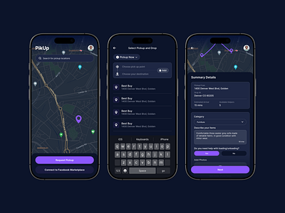 PikUp - Ride Sharing App clean clean ui design eco friendly app ios app live navigation minimal mobile app mobility app modern transport ride share ride sharing ride sharing app design ride tracking smart mobility app transportation app ui design ui ux design uiux urban transport