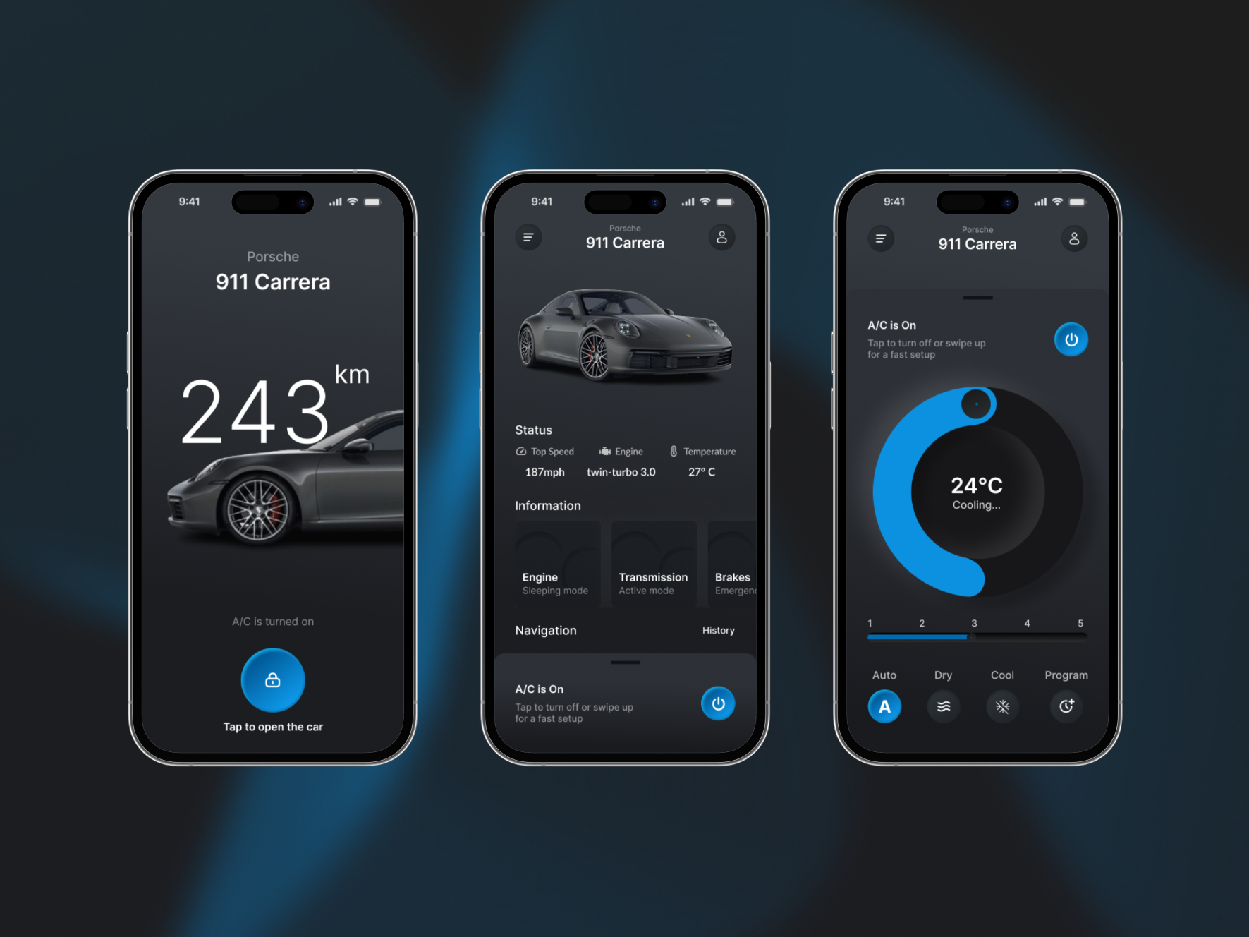 Porsche 911 Carrera Mobile App Concept 3d animation app design car app porsche product design