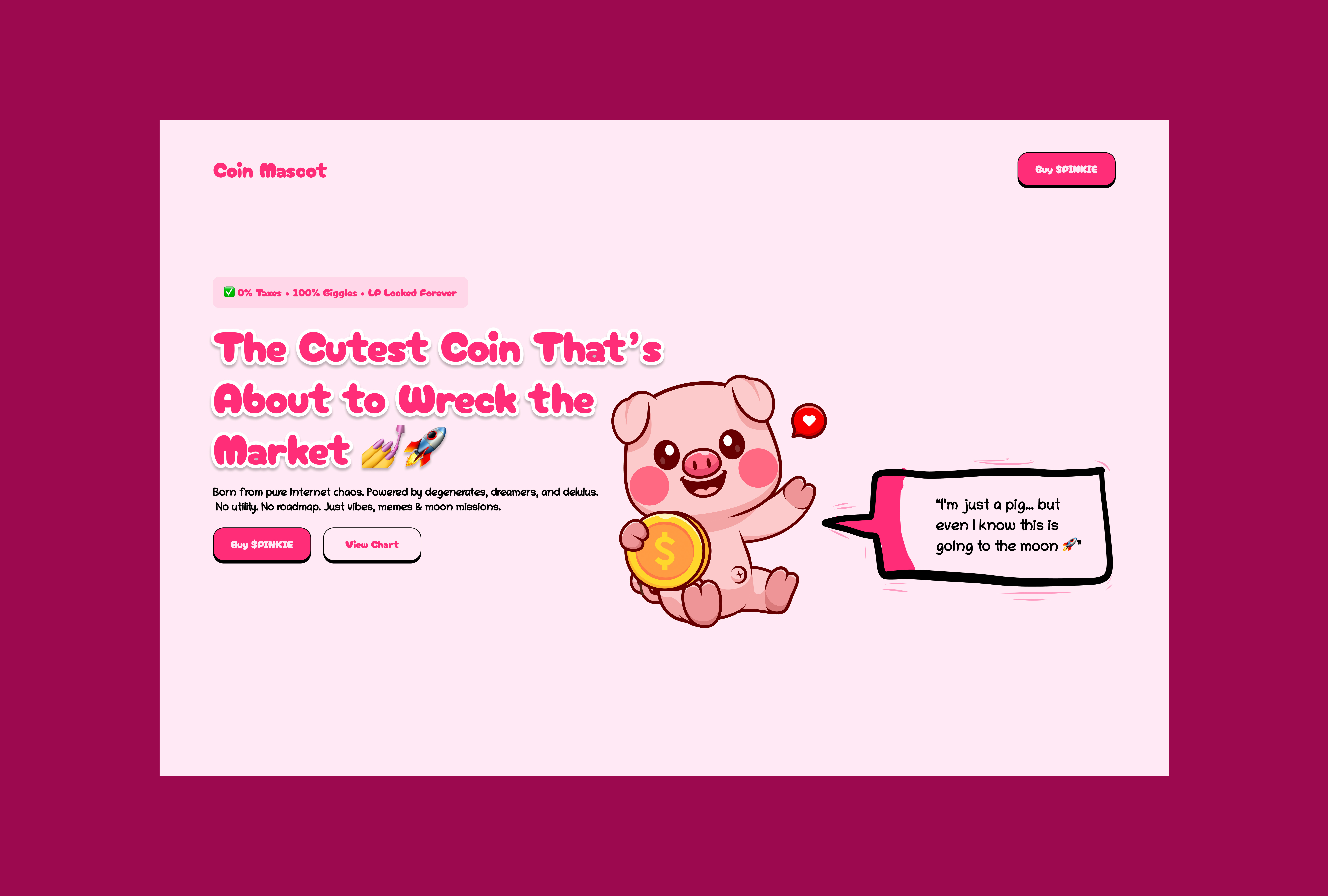 Hero Section for a Crypto Memecoin (Coin Mascot) crypto crypto memecoin hero section landing page memecoin ui ui design