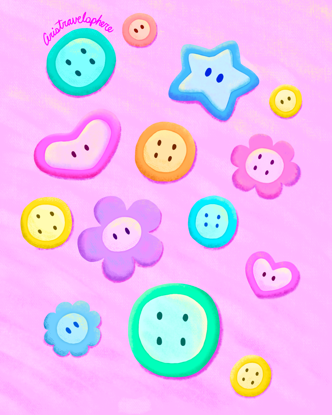 Inktober Day 22 Button ✨ button buttons colorful cute illustration illustrator kawaii procreate procreateart