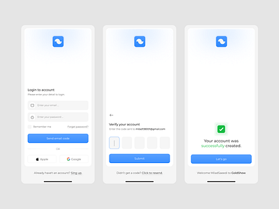 login flow design appdesign designconcept loginflow loginui minimaldesign signinscreen uidesign verificationui