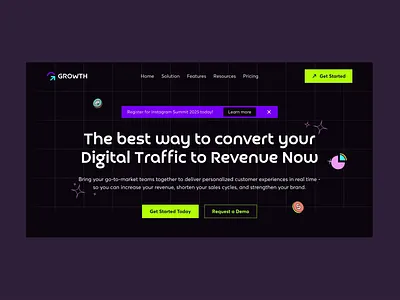 Growth - Digital traffic revenue generator platform agency website animation app branding color dark theme design fintech graphic design illustration layout logo morden motion graphics neon theme ui uiux vector web branding web design