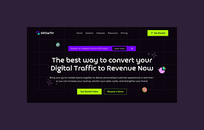 Growth - Digital traffic revenue generator platform agency website animation app branding color dark theme design fintech graphic design illustration layout logo morden motion graphics neon theme ui uiux vector web branding web design